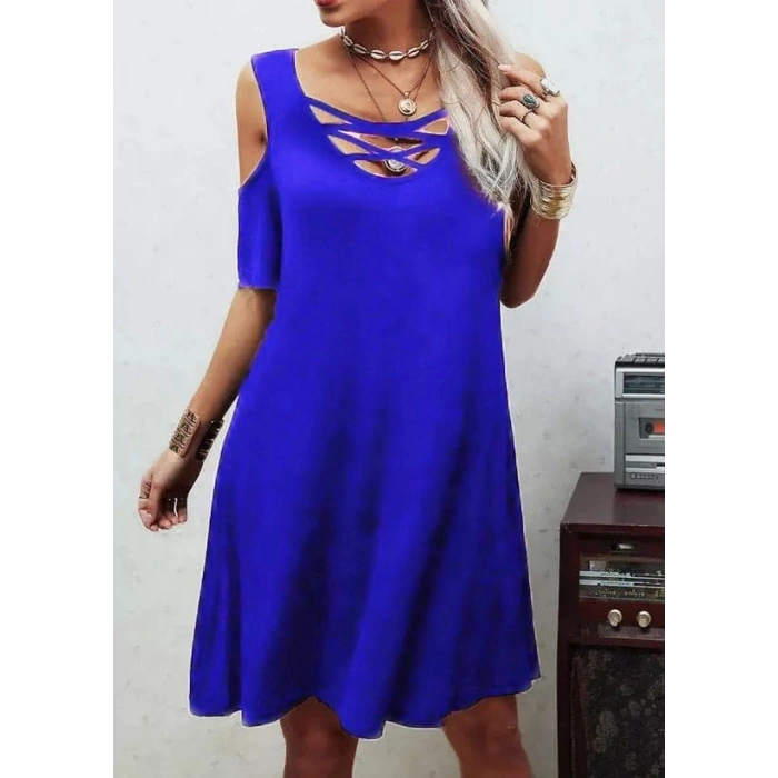 MARSiLYAN- Dekolteli Bağcık Detay Viskon Kumaş Elbise