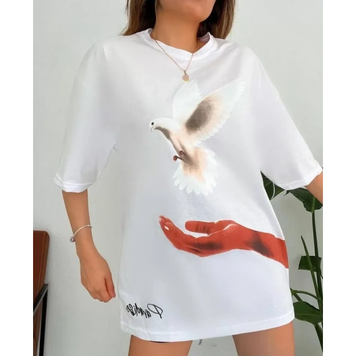 MARSiLYAN- Dijital Baskılı T-Shirt - Beyaz