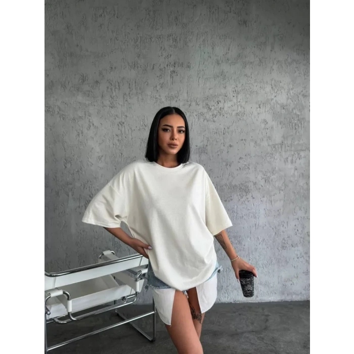 MARSiLYAN- Düz Biskilet Yaka  T-shirt - Beyaz