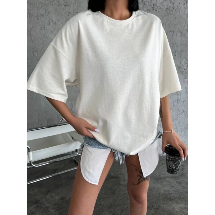 MARSiLYAN- Düz Biskilet Yaka  T-shirt - Beyaz