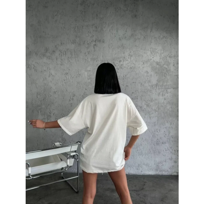 MARSiLYAN- Düz Biskilet Yaka  T-shirt - Beyaz