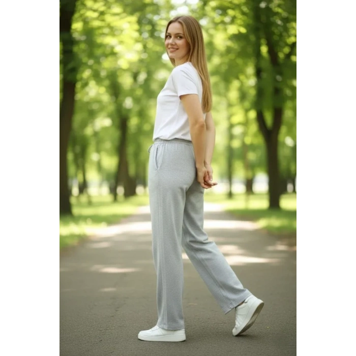 MARSiLYAN- Düz Paça Beli Lastikli İpli Günlük Spor Eşofman Altı Rahat Fit - Gri