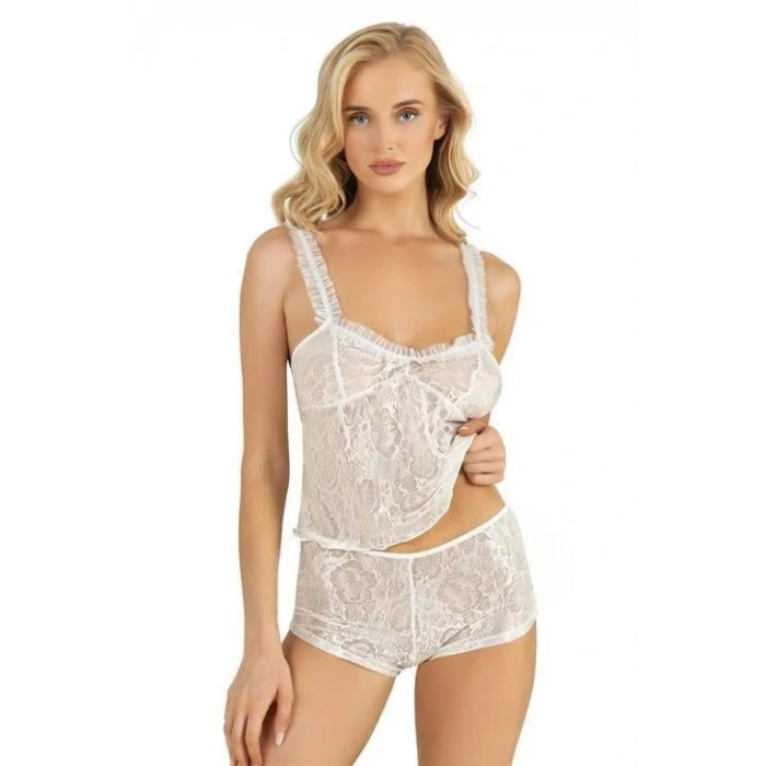 MARSiLYAN-  Ekru Saten Şort Takımı 9221