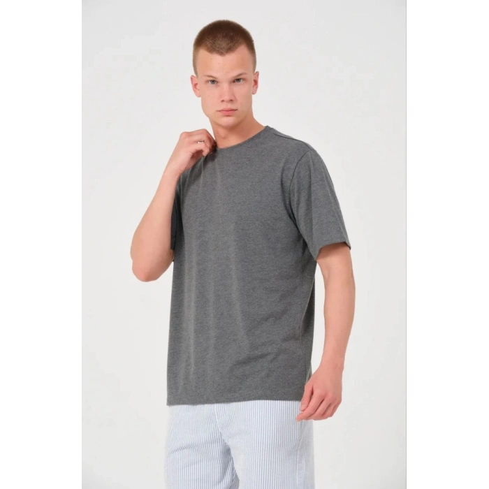 MARSiLYAN- Erkek 24/1 Düz A Kalite Oversize T-shirt - Antrasit