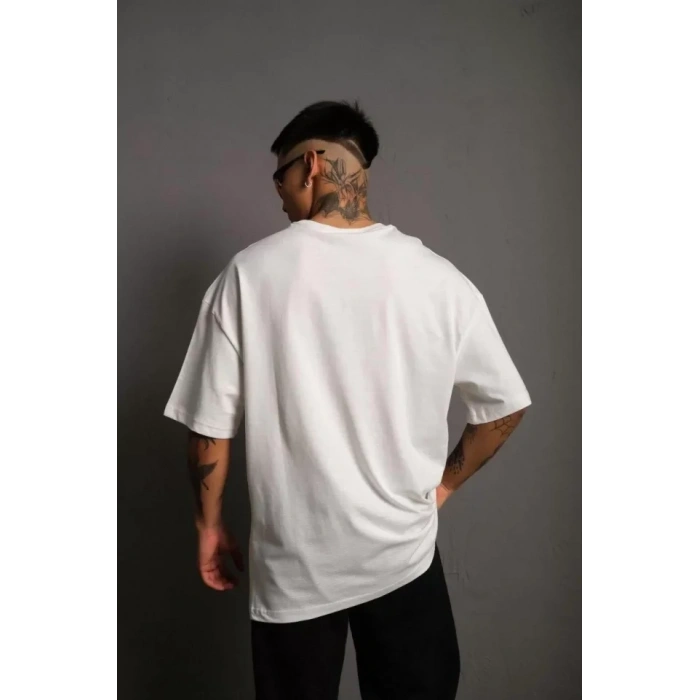 MARSiLYAN- Erkek 24/1 Düz A Kalite Oversize T-shirt - Beyaz