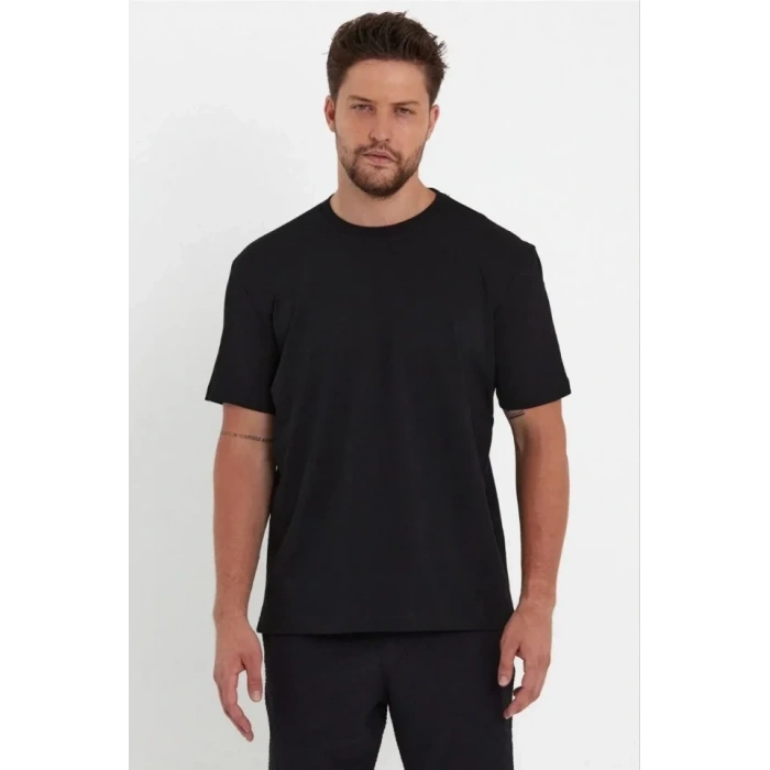 MARSiLYAN- Erkek 24/1 Düz A Kalite Oversize T-shirt - Siyah