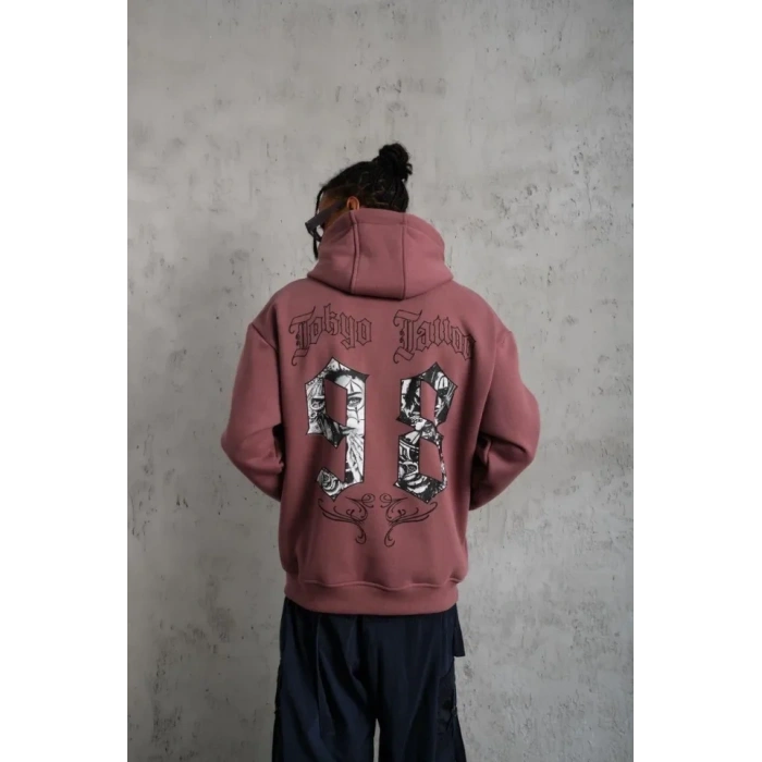 MARSiLYAN- Erkek 98 Baskılı Kapşonlu Sweat - Gül Kurusu