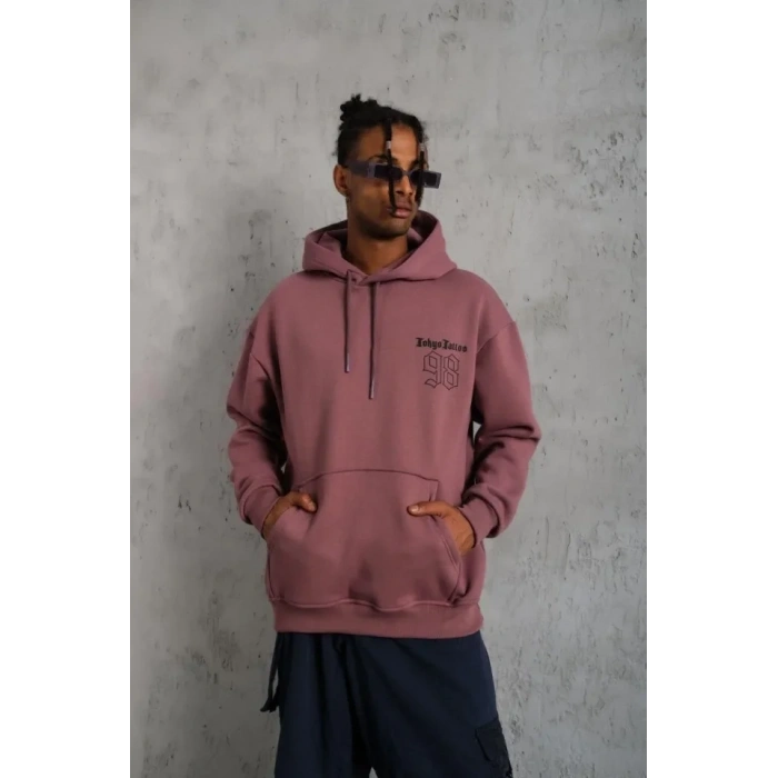 MARSiLYAN- Erkek 98 Baskılı Kapşonlu Sweat - Gül Kurusu