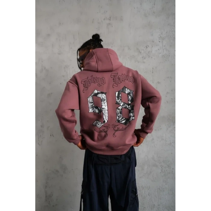 MARSiLYAN- Erkek 98 Baskılı Kapşonlu Sweat - Gül Kurusu