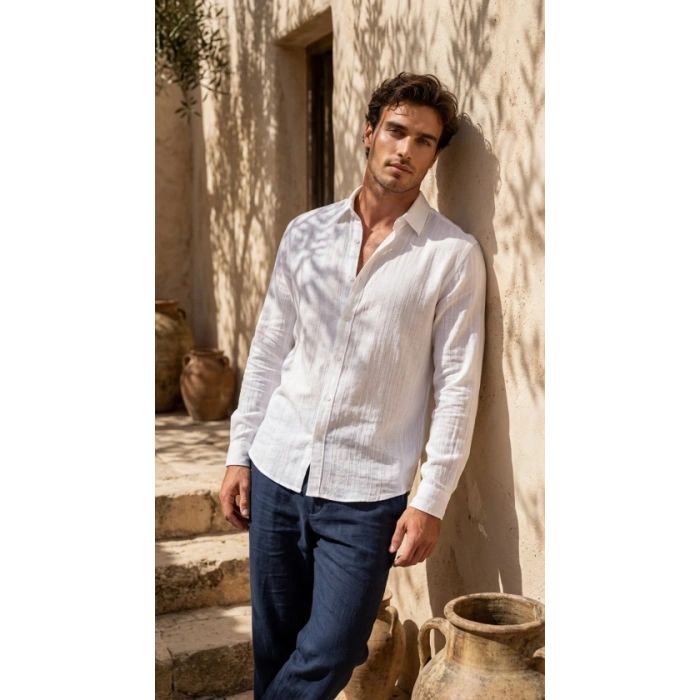 MARSiLYAN- Erkek Armürlü Yarım Oversize Müslin Gömlek