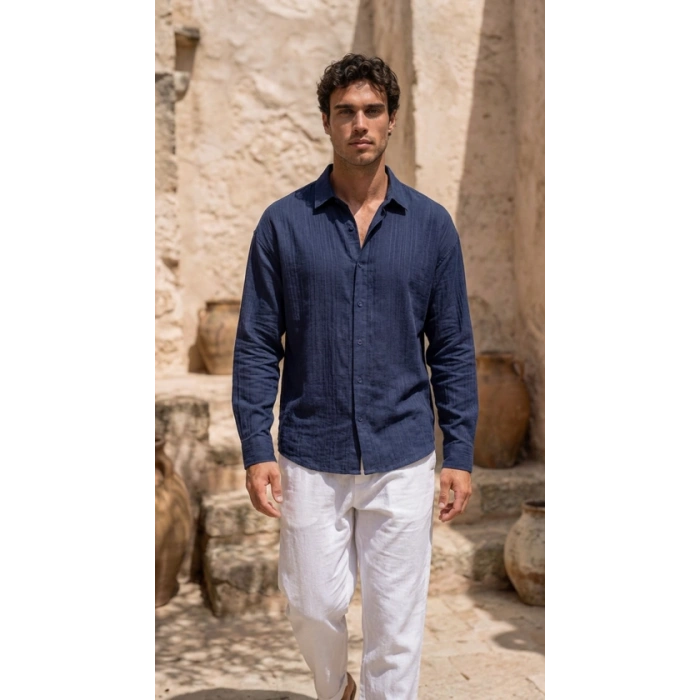 MARSiLYAN- Erkek Armürlü Yarım Oversize Müslin Gömlek