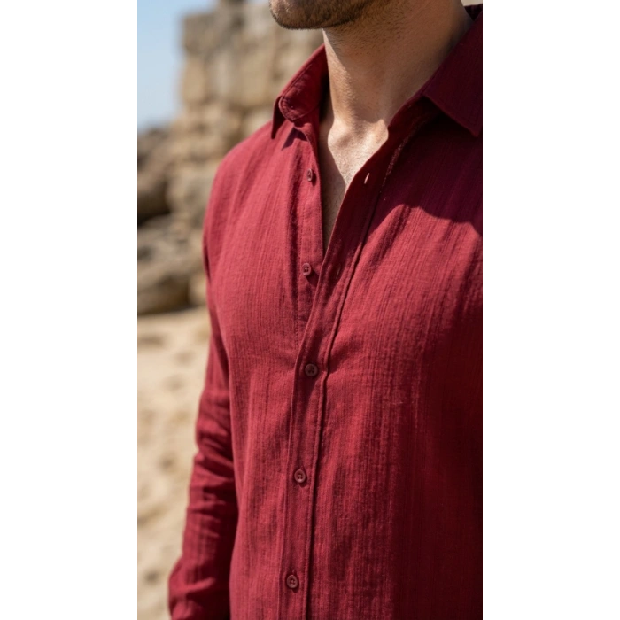 MARSiLYAN- Erkek Armürlü Yarım Oversize Müslin Gömlek