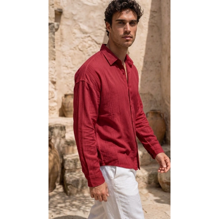 MARSiLYAN- Erkek Armürlü Yarım Oversize Müslin Gömlek