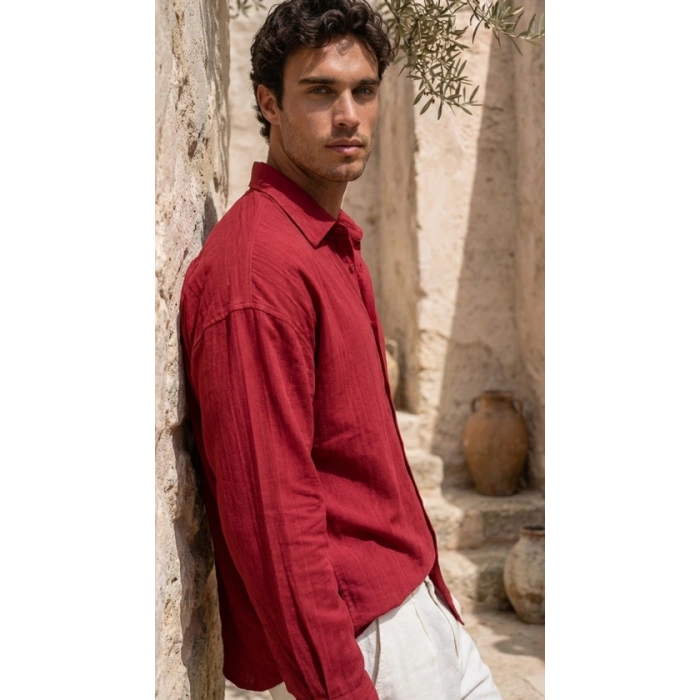 MARSiLYAN- Erkek Armürlü Yarım Oversize Müslin Gömlek