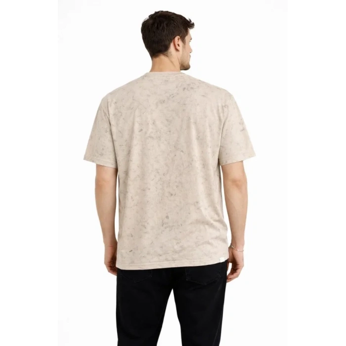 MARSiLYAN- Erkek Asit Yıkama Bisiklet Yaka Kısa Kollu Oversize T-Shirt Tişört - Bej