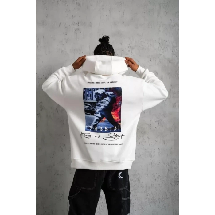 MARSiLYAN- Erkek Astronot Baskılı Kapüşonlu Sweat - Beyaz