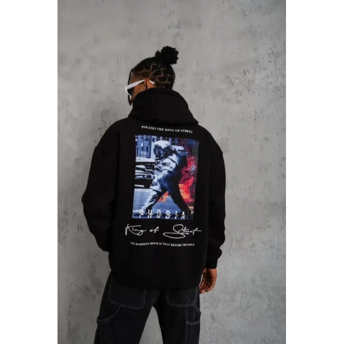 MARSiLYAN- Erkek Astronot Baskılı Kapüşonlu Sweat - Siyah