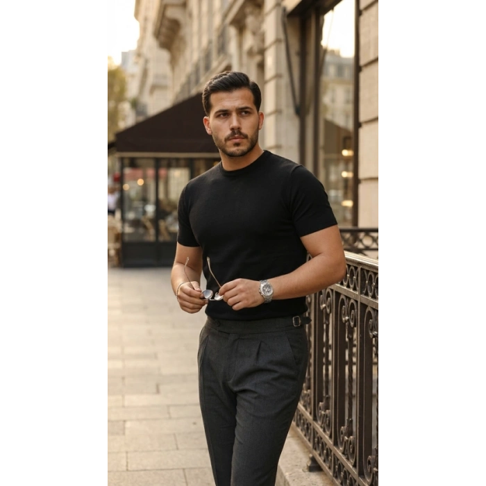 MARSiLYAN- Erkek Basic Bisiklet Yaka Kısa Kollu Triko Tişört - %100 Pamuk Akrilik