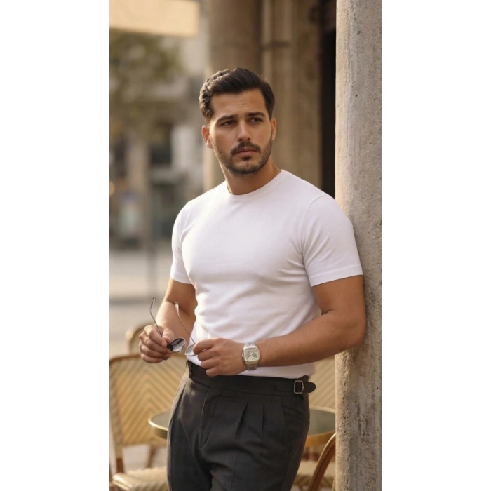 MARSiLYAN- Erkek Basic Bisiklet Yaka Kısa Kollu Triko Tişört - %100 Pamuk Akrilik