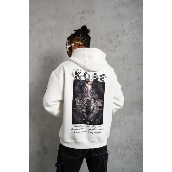 MARSiLYAN- Erkek Baskılı Kapüşonlu Sweat - Beyaz