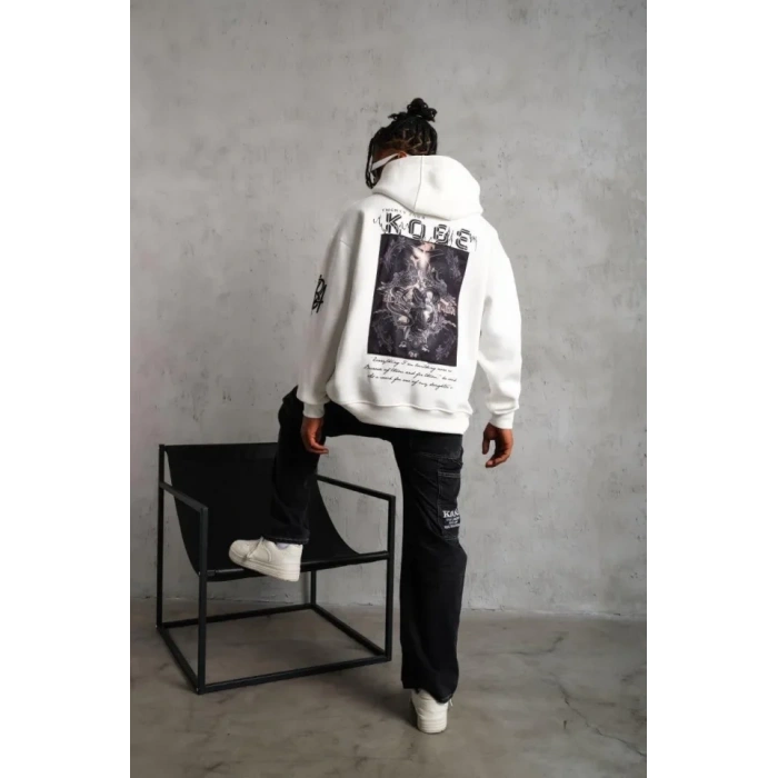MARSiLYAN- Erkek Baskılı Kapüşonlu Sweat - Beyaz