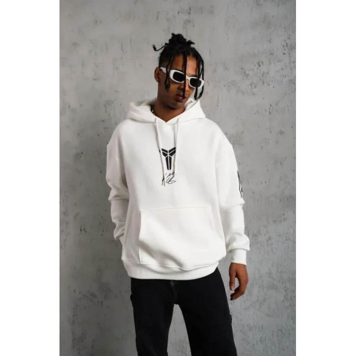 MARSiLYAN- Erkek Baskılı Kapüşonlu Sweat - Beyaz