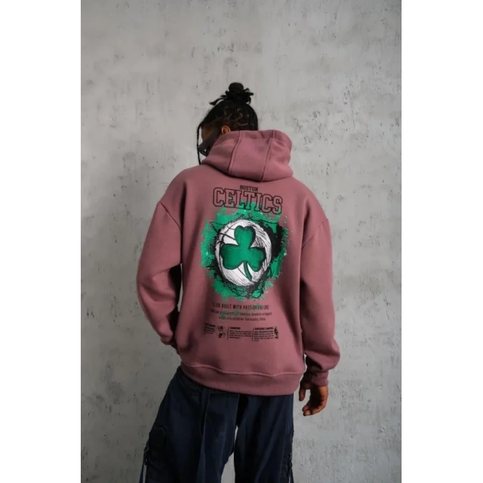 MARSiLYAN- Erkek Baskılı Kapüşonlu Ve Kordon İpli Sweat - Gül Kurusu