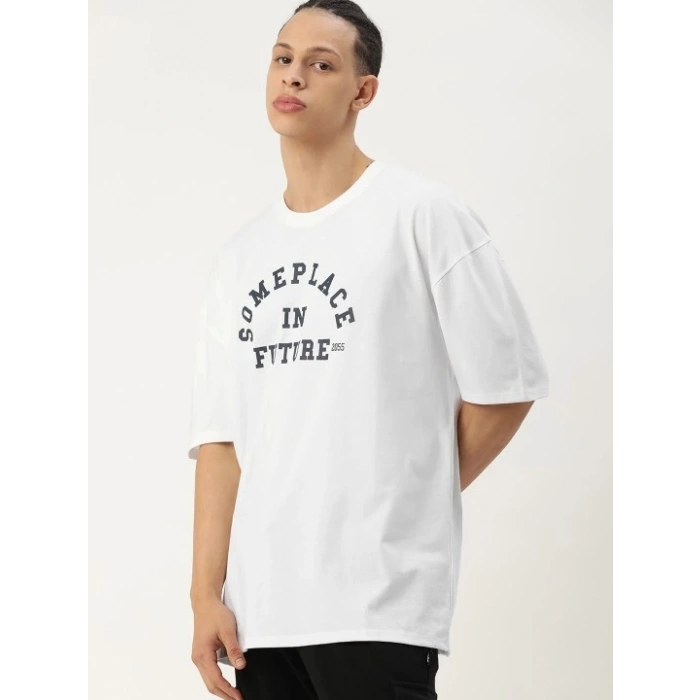 MARSiLYAN- Erkek Baskılı Oversize T-shirt - Beyaz