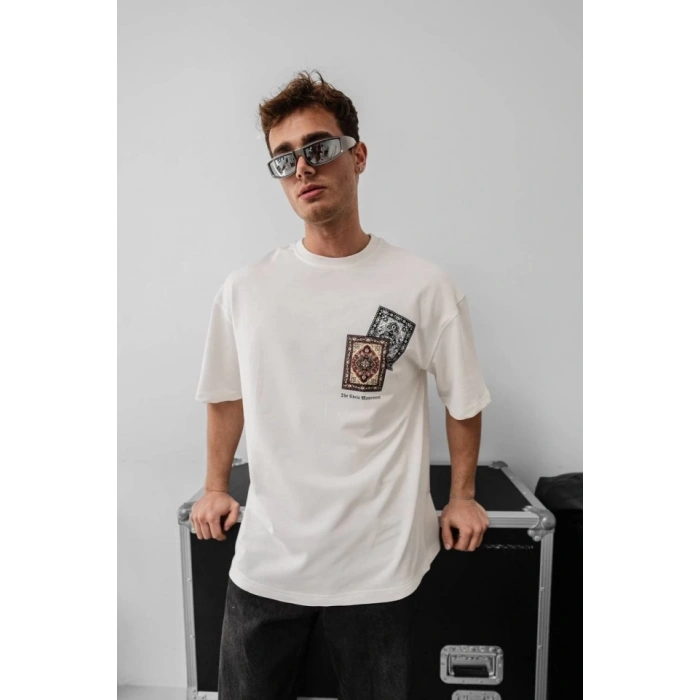 MARSiLYAN- Erkek Baskılı Oversize T-shirt - Beyaz