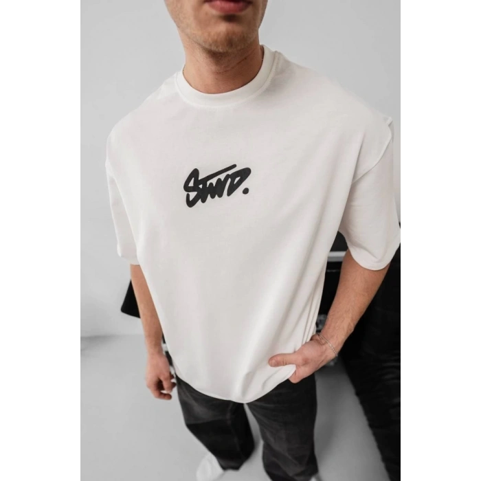 MARSiLYAN- Erkek Baskılı Oversize T-shirt - Beyaz