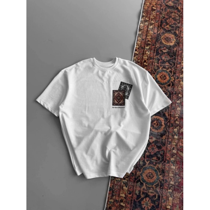 MARSiLYAN- Erkek Baskılı Oversize T-shirt - Beyaz