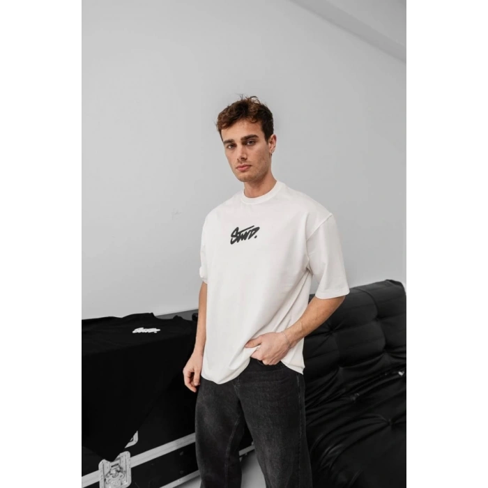 MARSiLYAN- Erkek Baskılı Oversize T-shirt - Beyaz