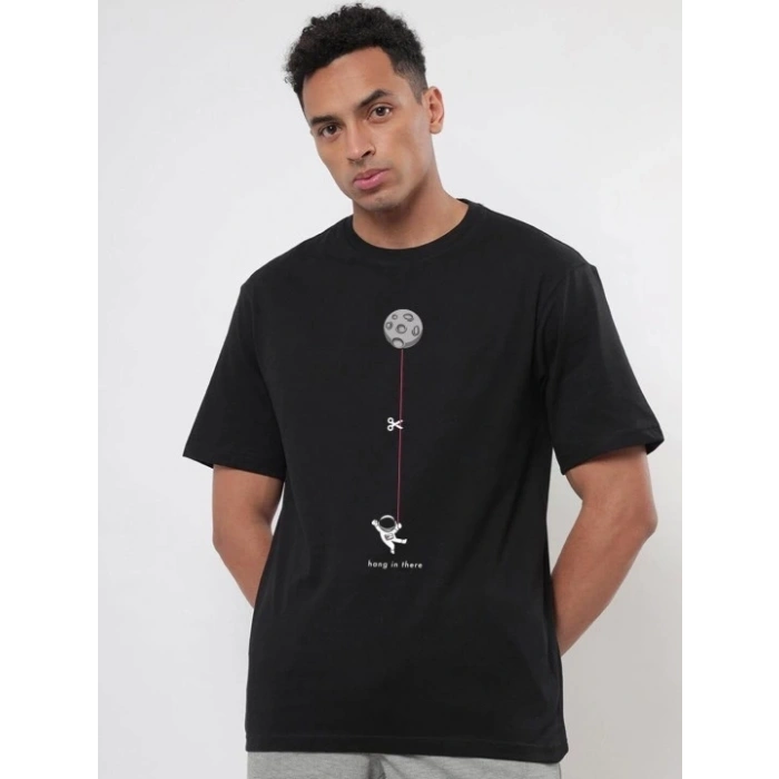 MARSiLYAN- Erkek Baskılı Oversize T-shirt - Siyah