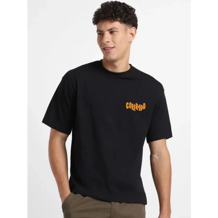 MARSiLYAN- Erkek Baskılı Oversize T-shirt - Siyah