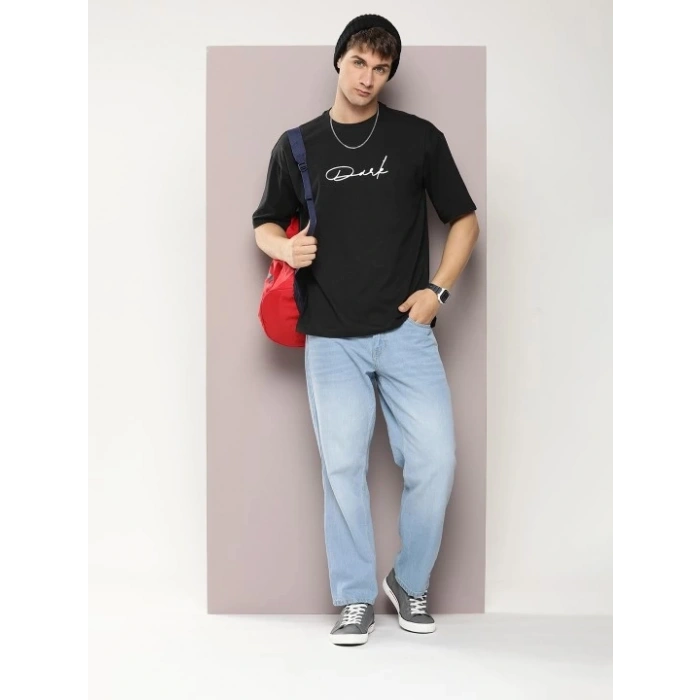 MARSiLYAN- Erkek Baskılı Oversize T-shirt - Siyah