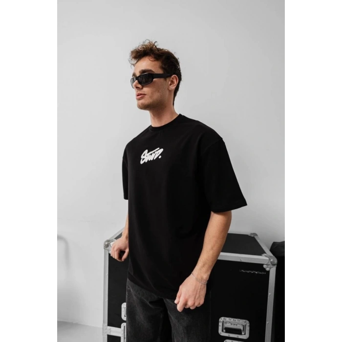 MARSiLYAN- Erkek Baskılı Oversize T-shirt - Siyah