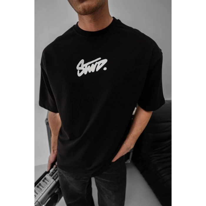 MARSiLYAN- Erkek Baskılı Oversize T-shirt - Siyah