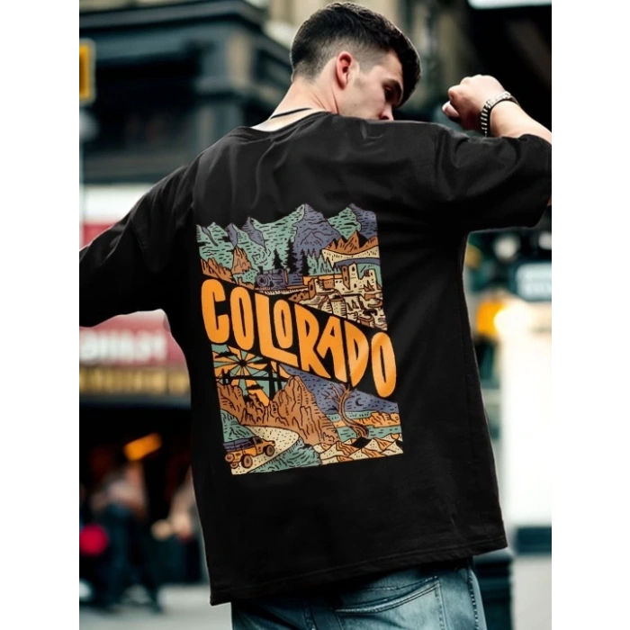 MARSiLYAN- Erkek Baskılı Oversize T-shirt - Siyah