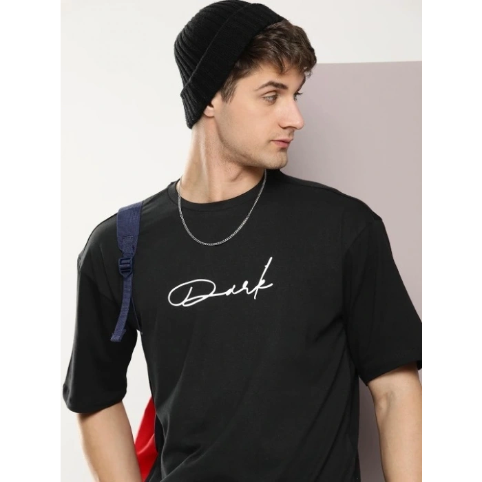 MARSiLYAN- Erkek Baskılı Oversize T-shirt - Siyah