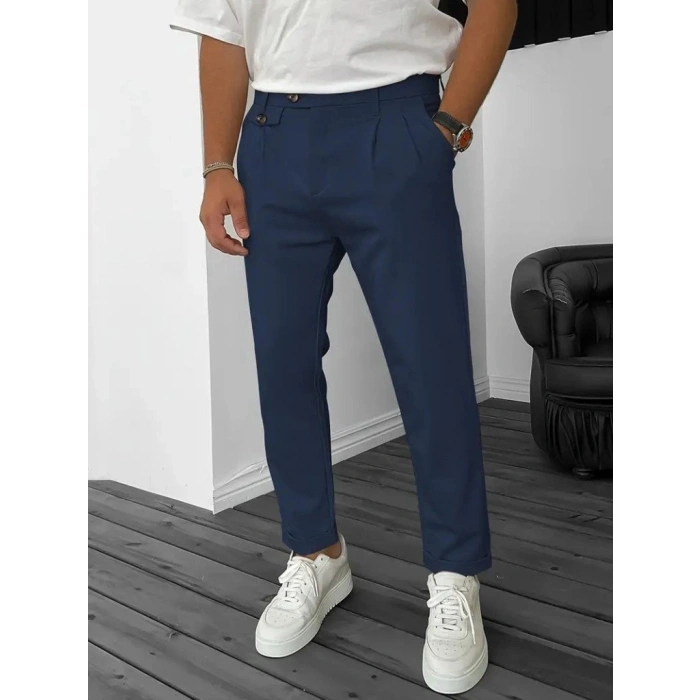 MARSiLYAN- Erkek Belden Düğmeli Cepli Dokuma Pantolon