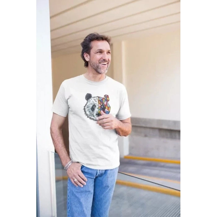 MARSiLYAN- Erkek Bisiklet Yaka Baskılı Oversize T-Shirt - Beyaz