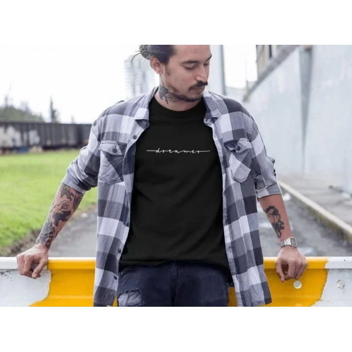 MARSiLYAN- Erkek Bisiklet Yaka Baskılı Oversize T-Shirt - Siyah