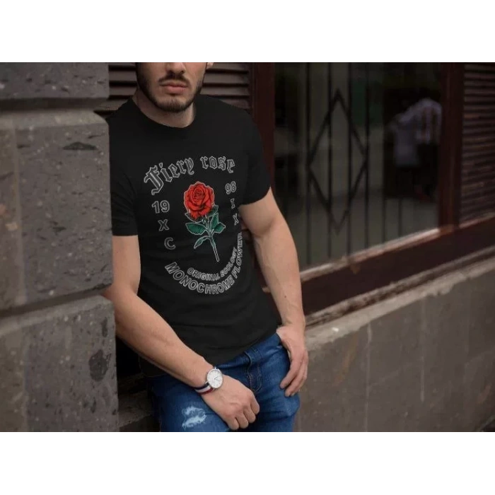 MARSiLYAN- Erkek Bisiklet Yaka Baskılı Oversize T-Shirt - Siyah