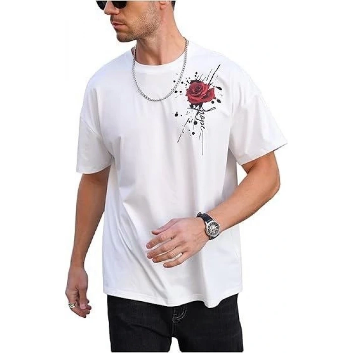 MARSiLYAN- Erkek Bisiklet Yaka Kısa Kol Baskılı T-shirt - Beyaz