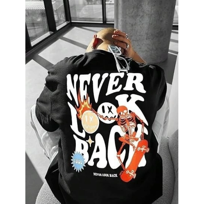 MARSiLYAN- Erkek Bisiklet Yaka Kısa Kol Baskılı T-shirt - Siyah