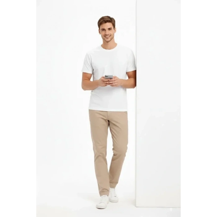 MARSiLYAN- Erkek Bisiklet Yaka Tişört Regular Kalıp Basic Pamuklu Günlük Kullanım T-shirt - Beyaz