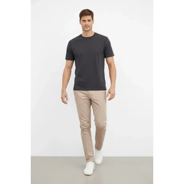 MARSiLYAN- Erkek Bisiklet Yaka Tişört Regular Kalıp Basic Pamuklu Günlük Kullanım T-shirt - Füme