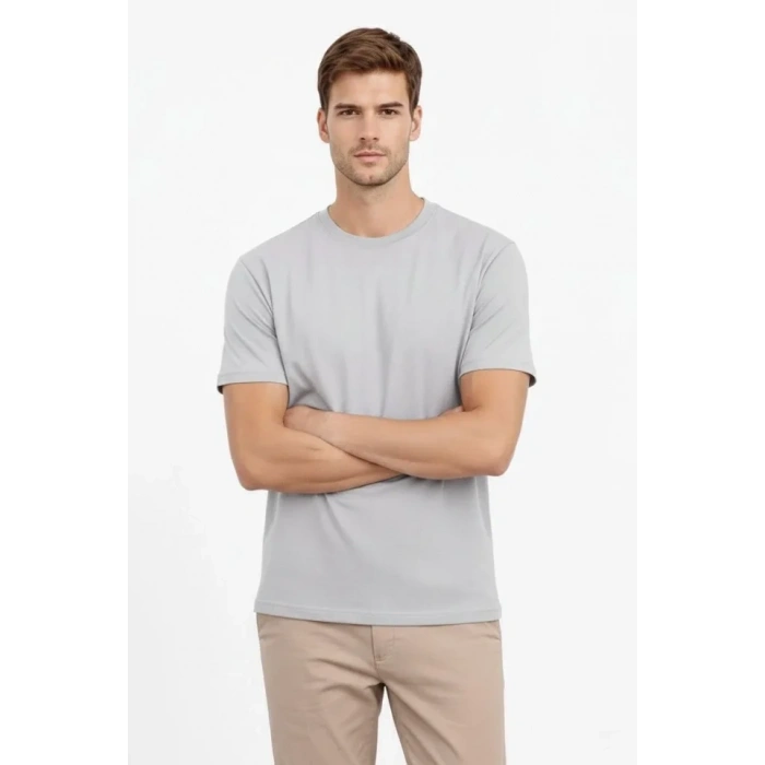 MARSiLYAN- Erkek Bisiklet Yaka Tişört Regular Kalıp Basic Pamuklu Günlük Kullanım T-shirt - Gri