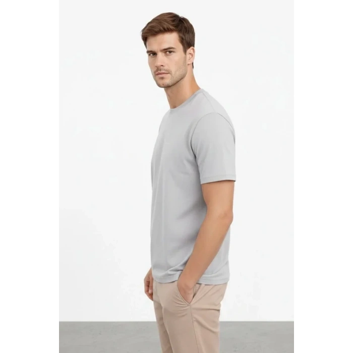 MARSiLYAN- Erkek Bisiklet Yaka Tişört Regular Kalıp Basic Pamuklu Günlük Kullanım T-shirt - Gri