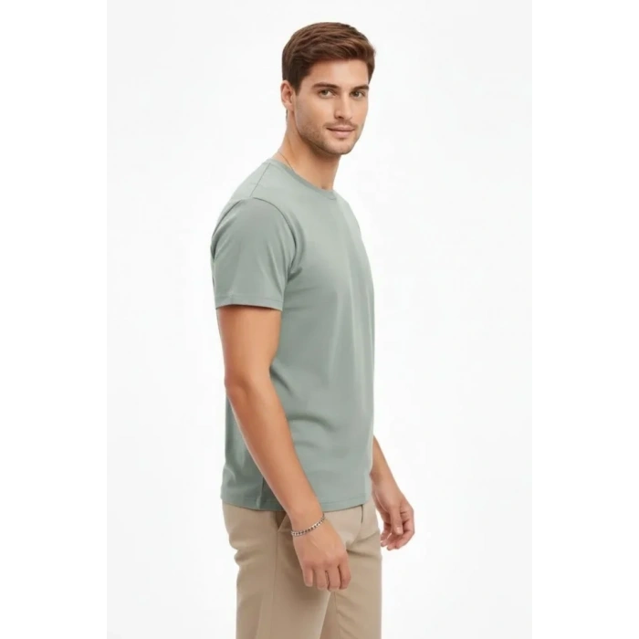 MARSiLYAN- Erkek Bisiklet Yaka Tişört Regular Kalıp Basic Pamuklu Günlük Kullanım T-shirt - Mint Yeşili